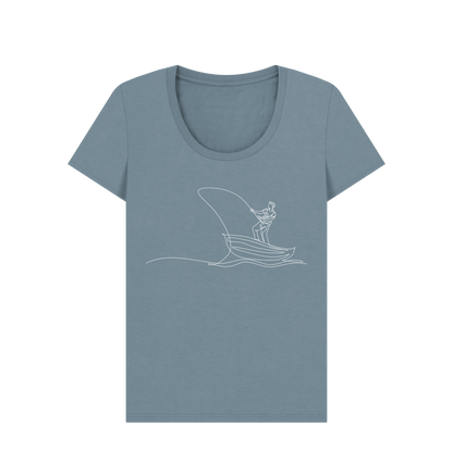 Stone Blue Women's Fisherman Organic Cotton Scoop Neck Tee (White)