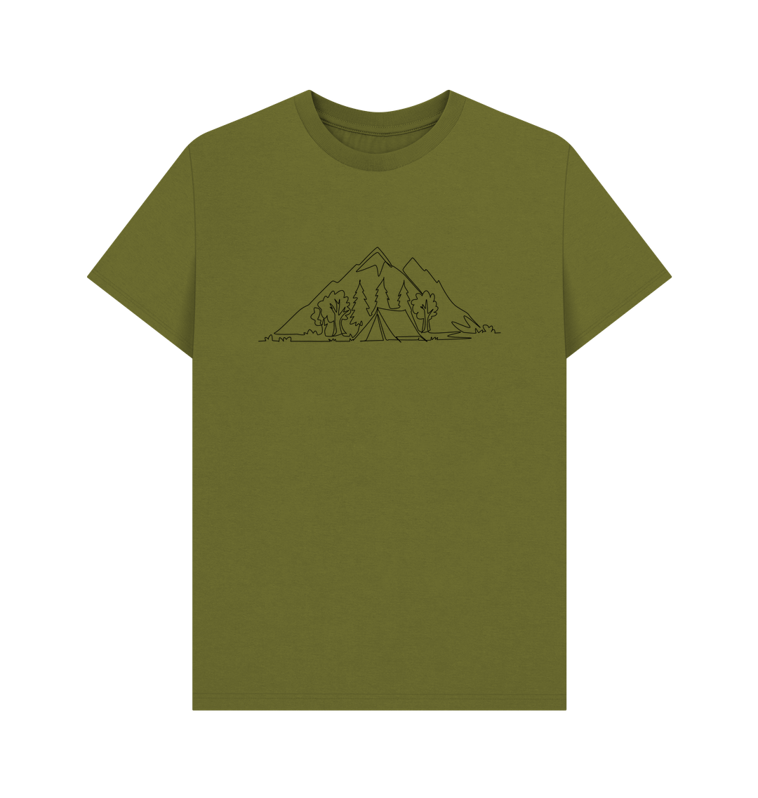 Moss Green Men's Camping Organic Cotton Basic Tee (Black)