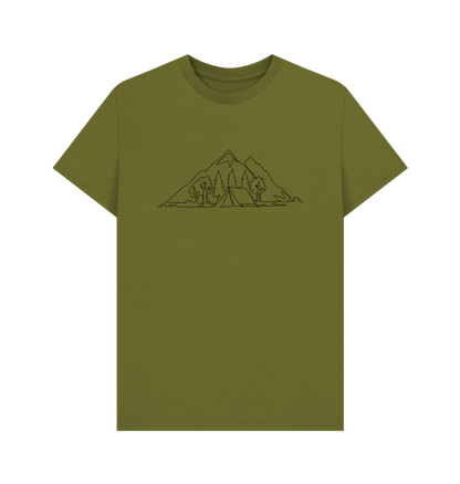 Moss Green Men's Camping Organic Cotton Basic Tee (Black)