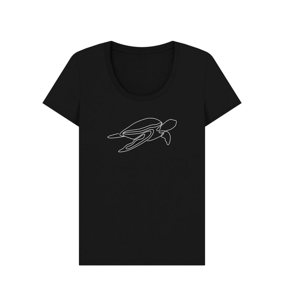 Black Women's Sea Turtle Organic Cotton Scoop Neck Tee (White)