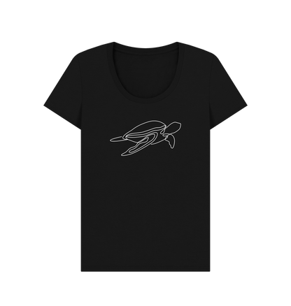 Black Women's Sea Turtle Organic Cotton Scoop Neck Tee (White)