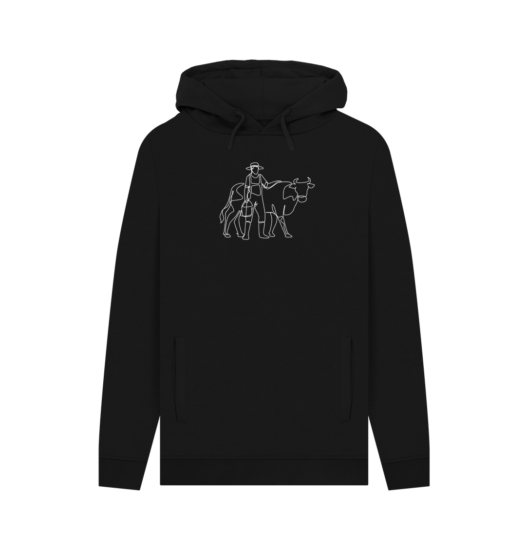 Black Men's Cow Organic Cotton Pullover Hoodie (White)