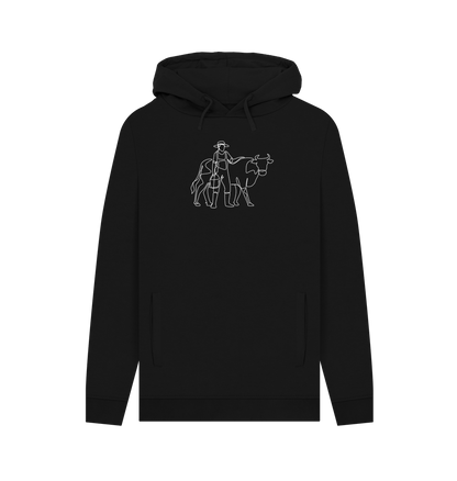 Black Men's Cow Organic Cotton Pullover Hoodie (White)