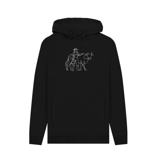 Black Men's Cow Organic Cotton Pullover Hoodie (White)