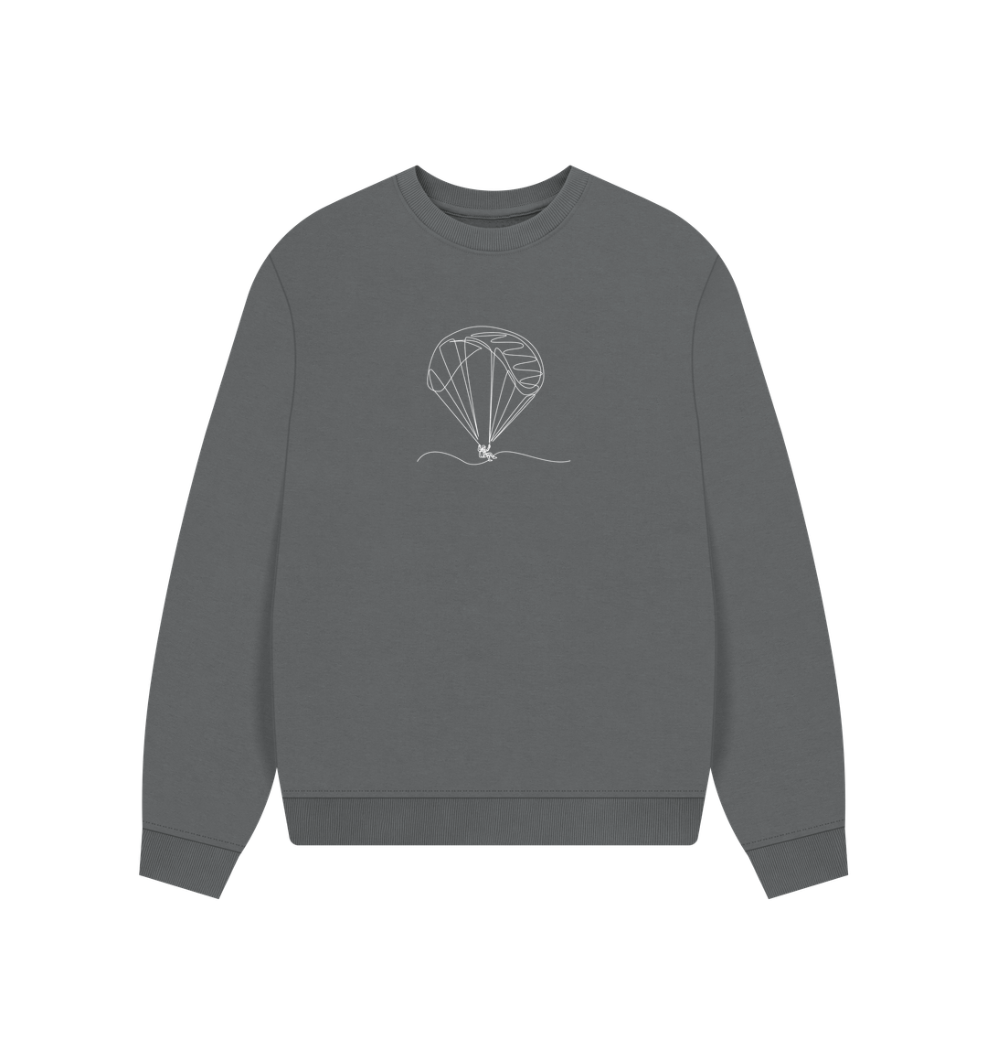 Slate Grey Women's Parachute Organic Cotton Oversized Crewneck - White Design