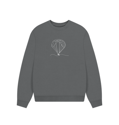 Slate Grey Women's Parachute Organic Cotton Oversized Crewneck - White Design