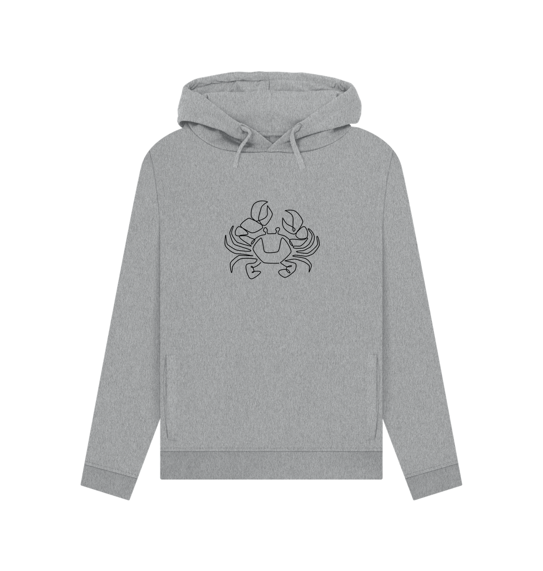 Light Heather Women's Crab Organic Cotton Pullover Hoodie (Black)