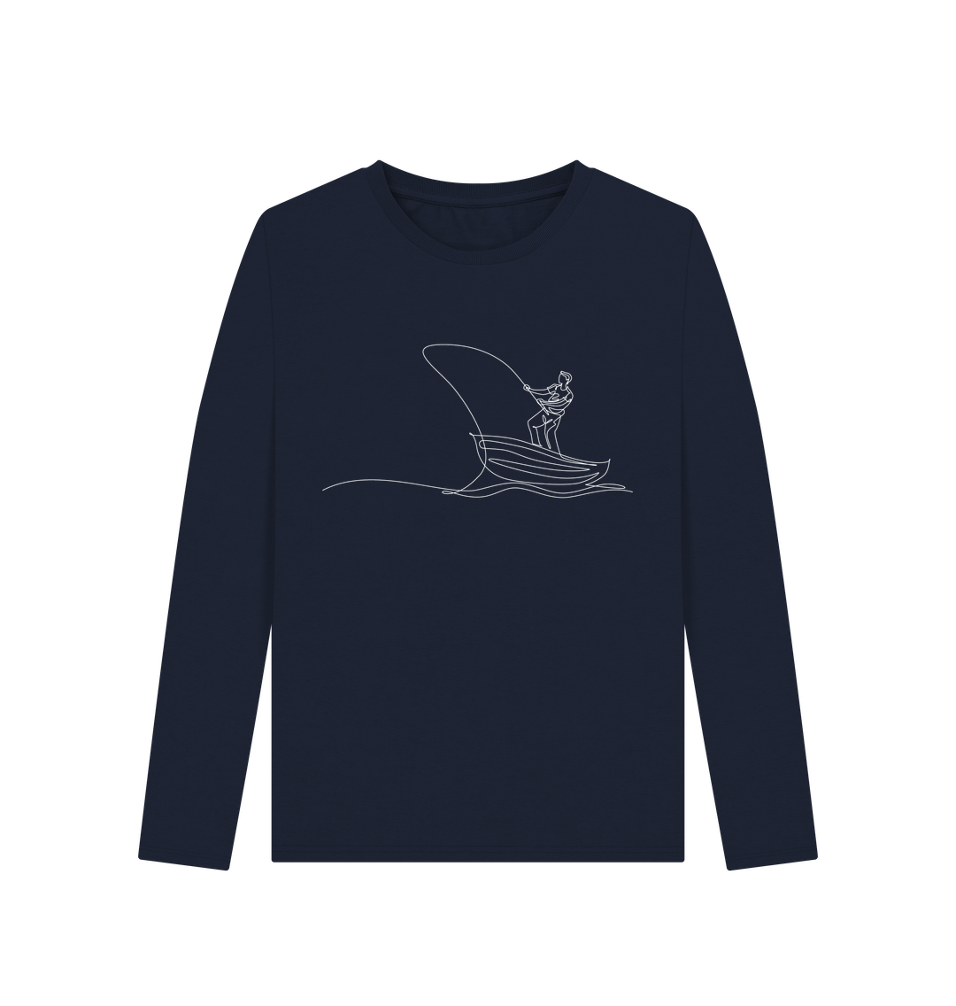 Navy Blue Women's Fisherman Organic Cotton Long Sleeve Tee (White)