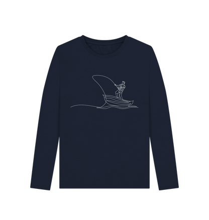 Navy Blue Women's Fisherman Organic Cotton Long Sleeve Tee (White)