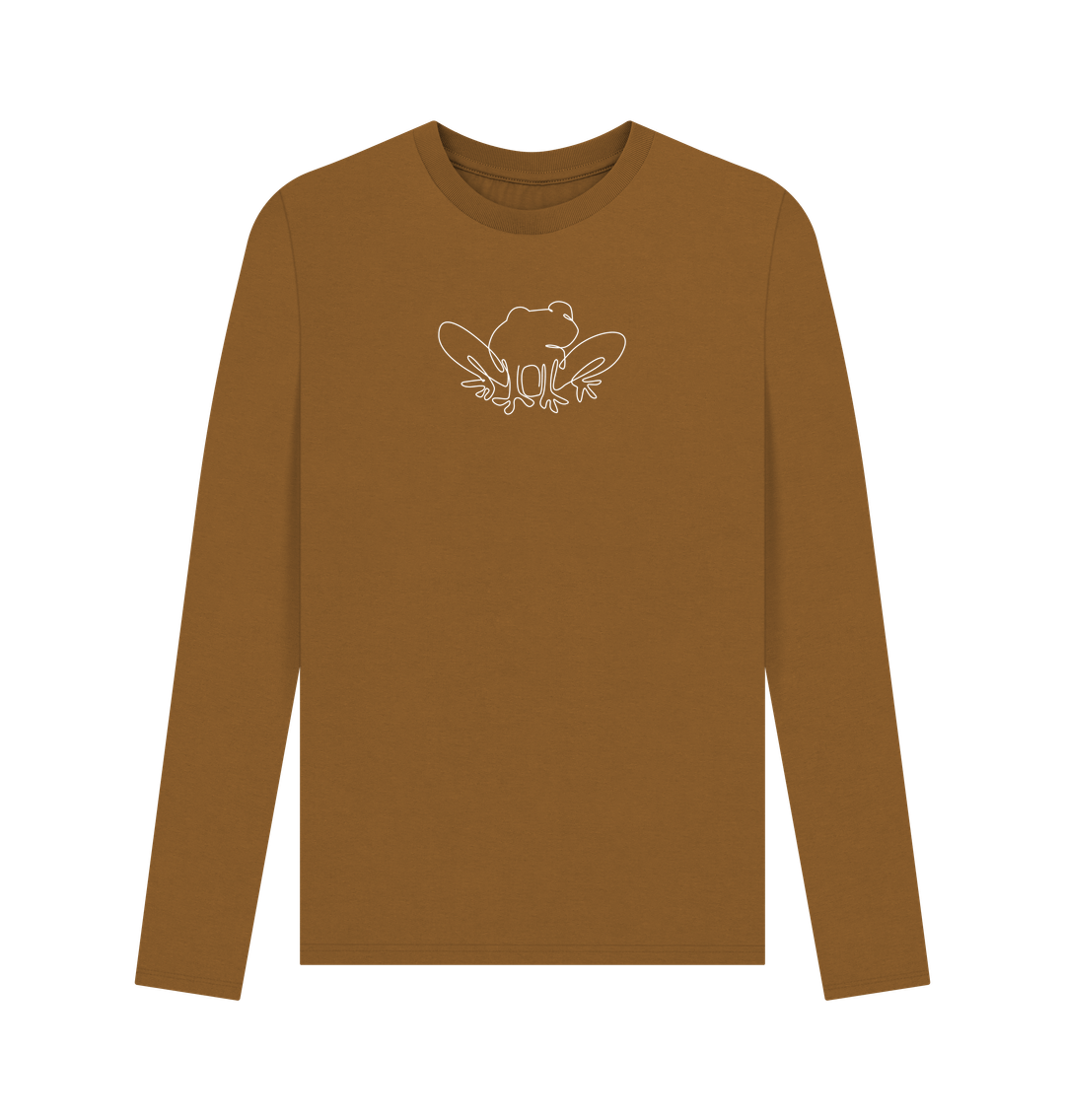 Brown Men's Frog Organic Cotton Long Sleeve Tee (White)