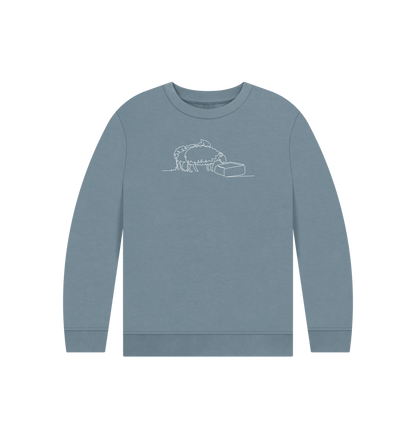 Stone Blue Kid's Sheep Organic Cotton Crewneck Sweater (White)