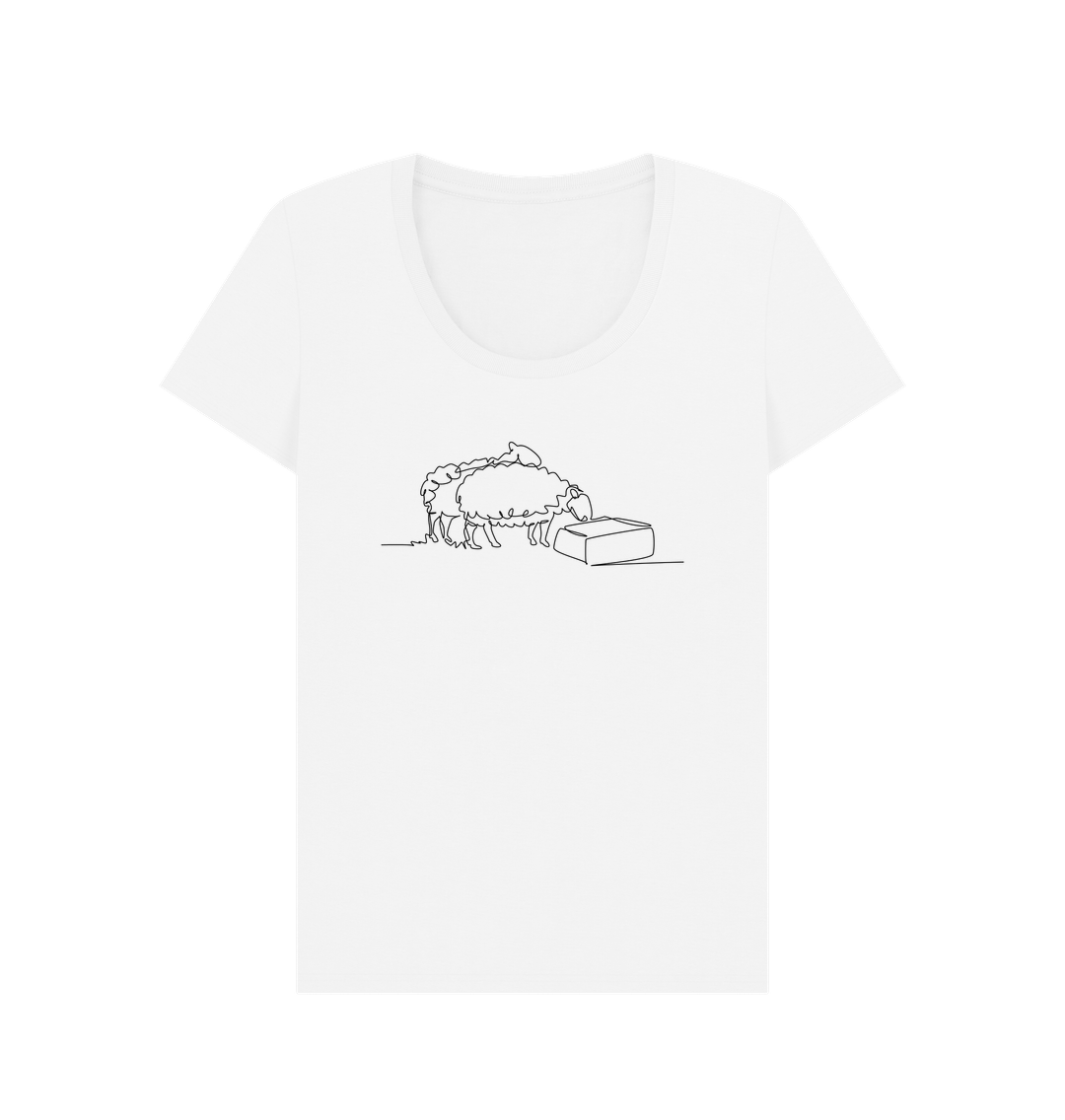 White Women's Sheep Organic Cotton Scoop Neck Tee (Black)