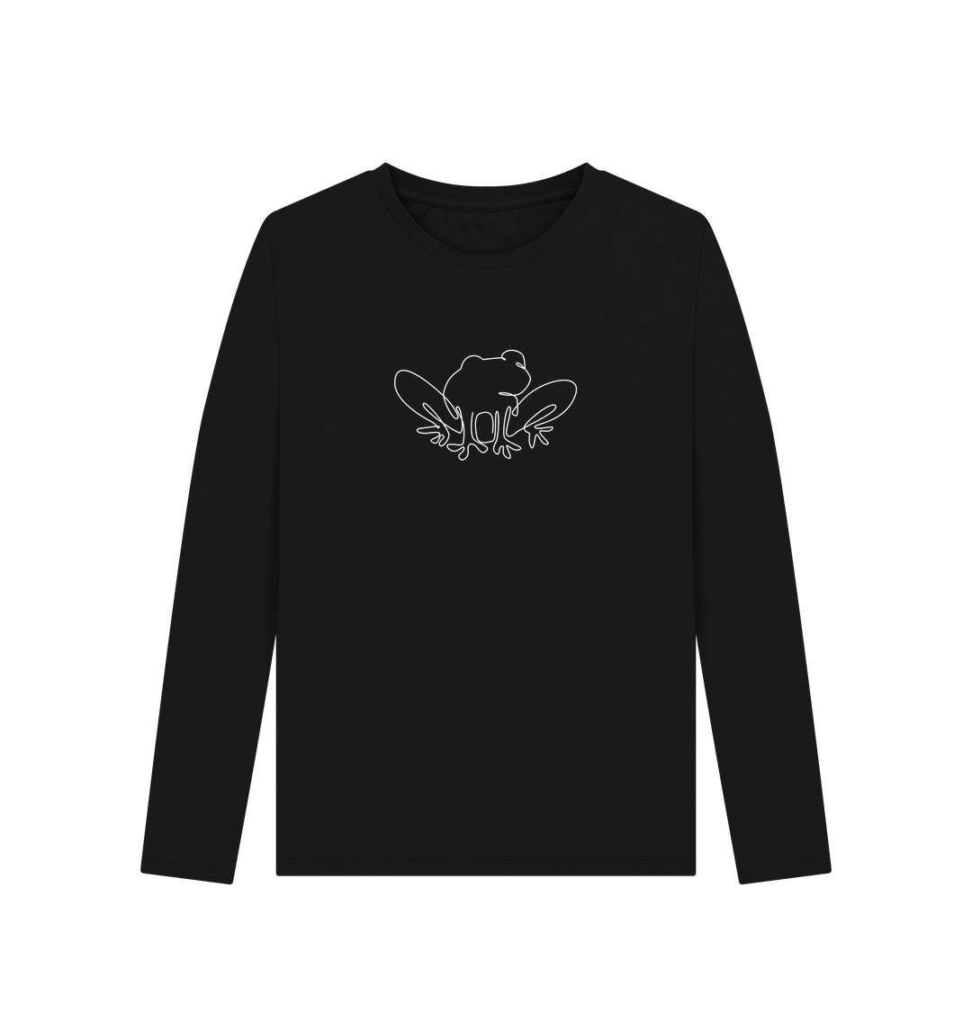 Black Women's Frog Organic Cotton Long Sleeve Tee (White)