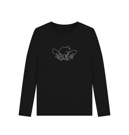 Black Women's Frog Organic Cotton Long Sleeve Tee (White)