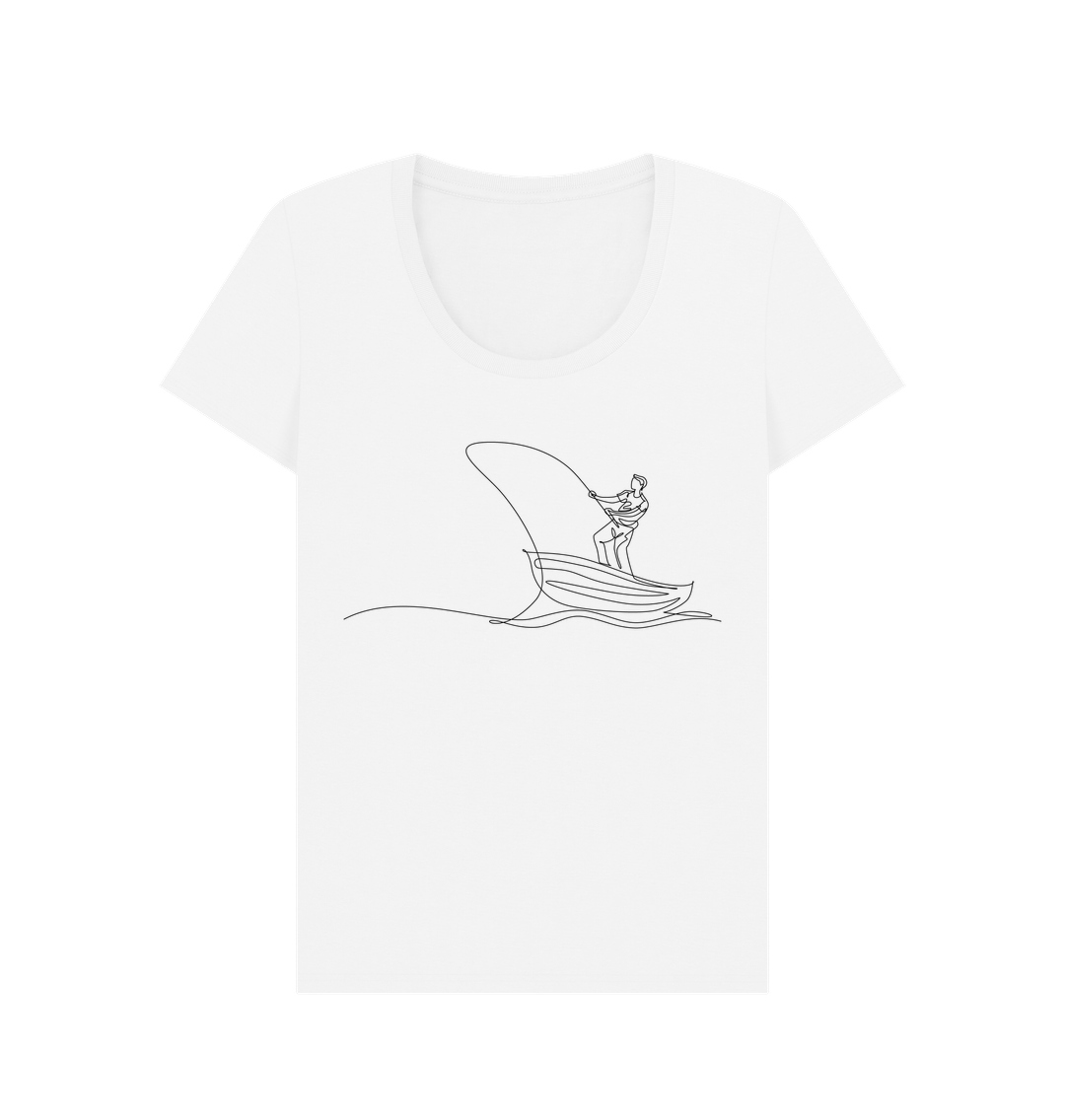 White Women's Fisherman Organic Cotton Scoop Neck Tee (Black)