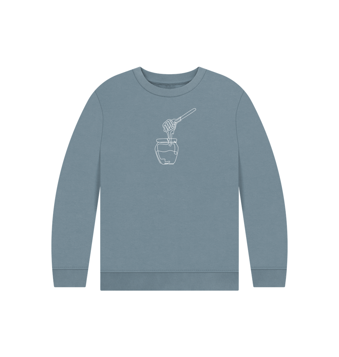 Stone Blue Kid's Honey Organic Cotton Crewneck Sweater (White)