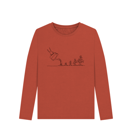 Rust Women's Gardening Organic Cotton Long Sleeve Tee (Black)