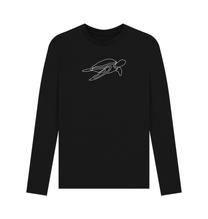 Black Men's Sea Turtle Organic Cotton Long Sleeve Tee (White)