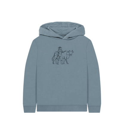 Stone Blue Kid's Cow Organic Cotton Pullover Hoodie (Black)