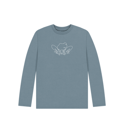 Stone Blue Kid's Frog Organic Cotton Long Sleeve Tee (White)