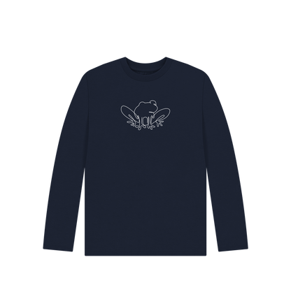 Navy Blue Kid's Frog Organic Cotton Long Sleeve Tee (White)