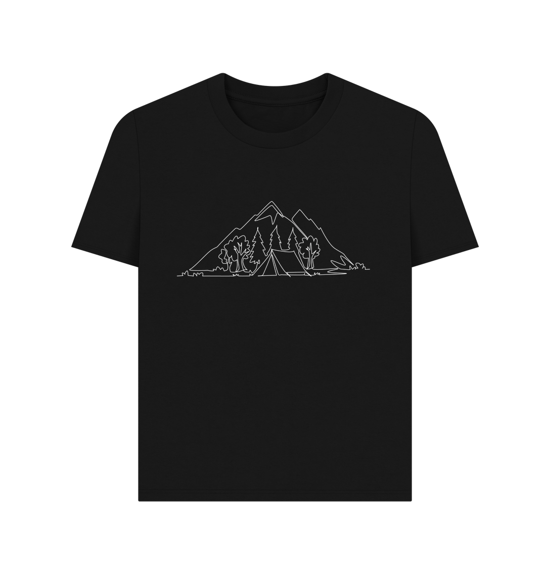 Black Women's Camping Organic Cotton Basic Tee (White)