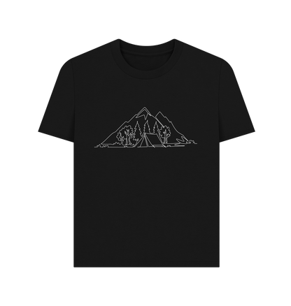 Black Women's Camping Organic Cotton Basic Tee (White)