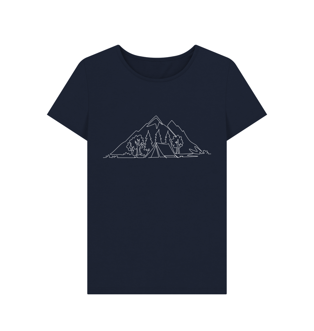 Navy Blue Women's Camping Organic Cotton Crewneck Tee (White)