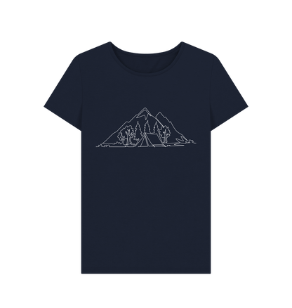 Navy Blue Women's Camping Organic Cotton Crewneck Tee (White)