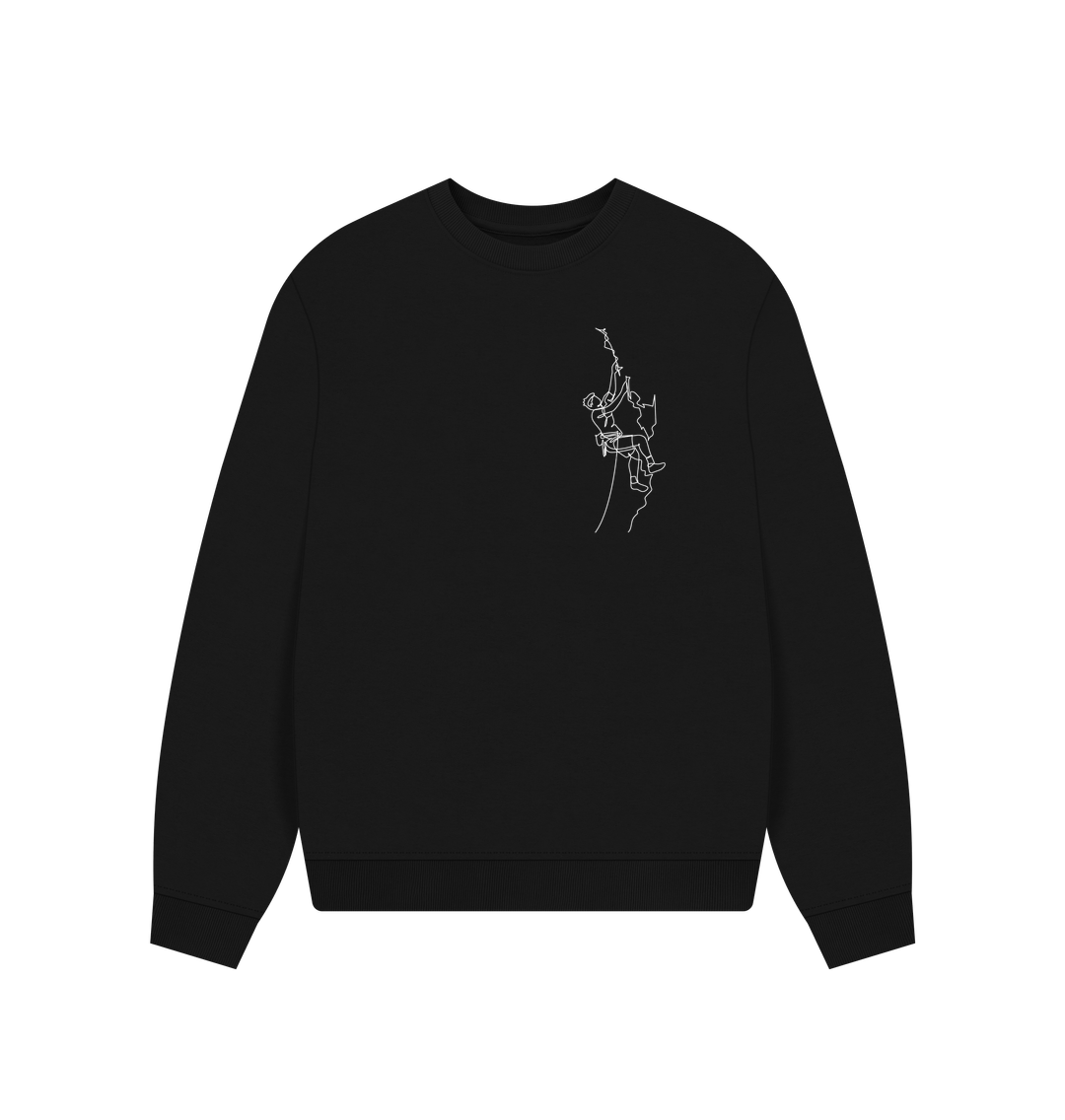 Black Women's Climber Organic Cotton Oversized Crewneck - White Design