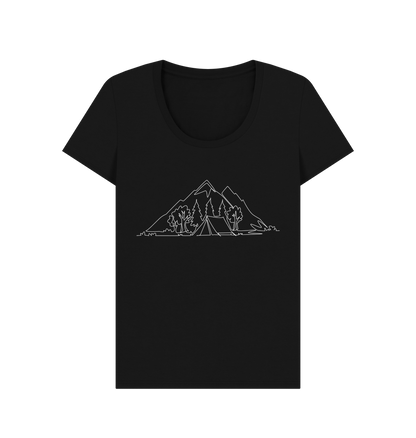 Black Women's Camping Scoop Neck T-Shirt - White