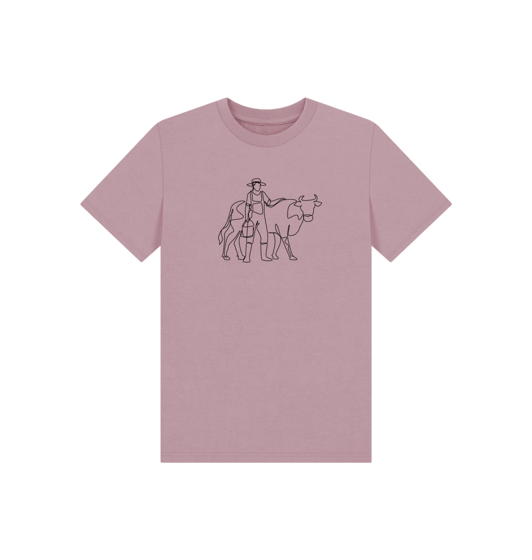 Mauve Kid's Cow Organic Cotton Basic Tee (Black)