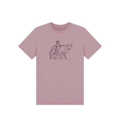 Mauve Kid's Cow Organic Cotton Basic Tee (Black)