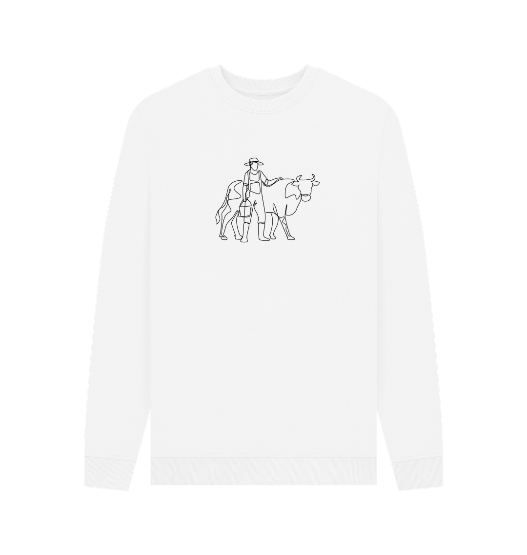 White Men's Cow Organic Cotton Crewneck Sweater (Black)