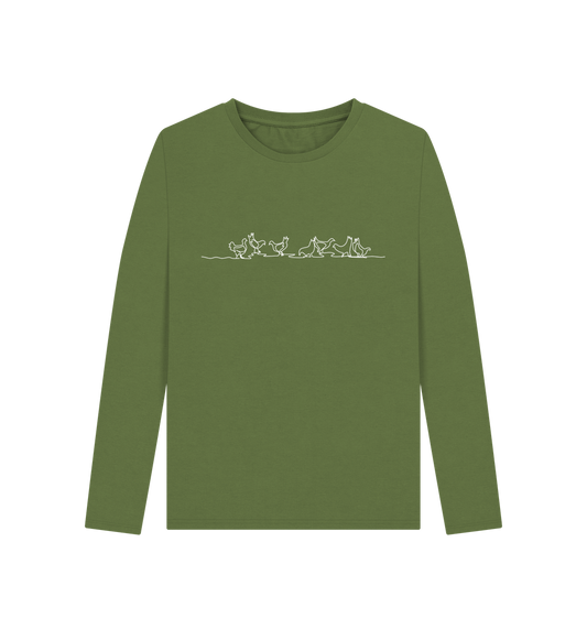 Khaki Women's Chickens Organic Cotton Long Sleeve Tee (White)