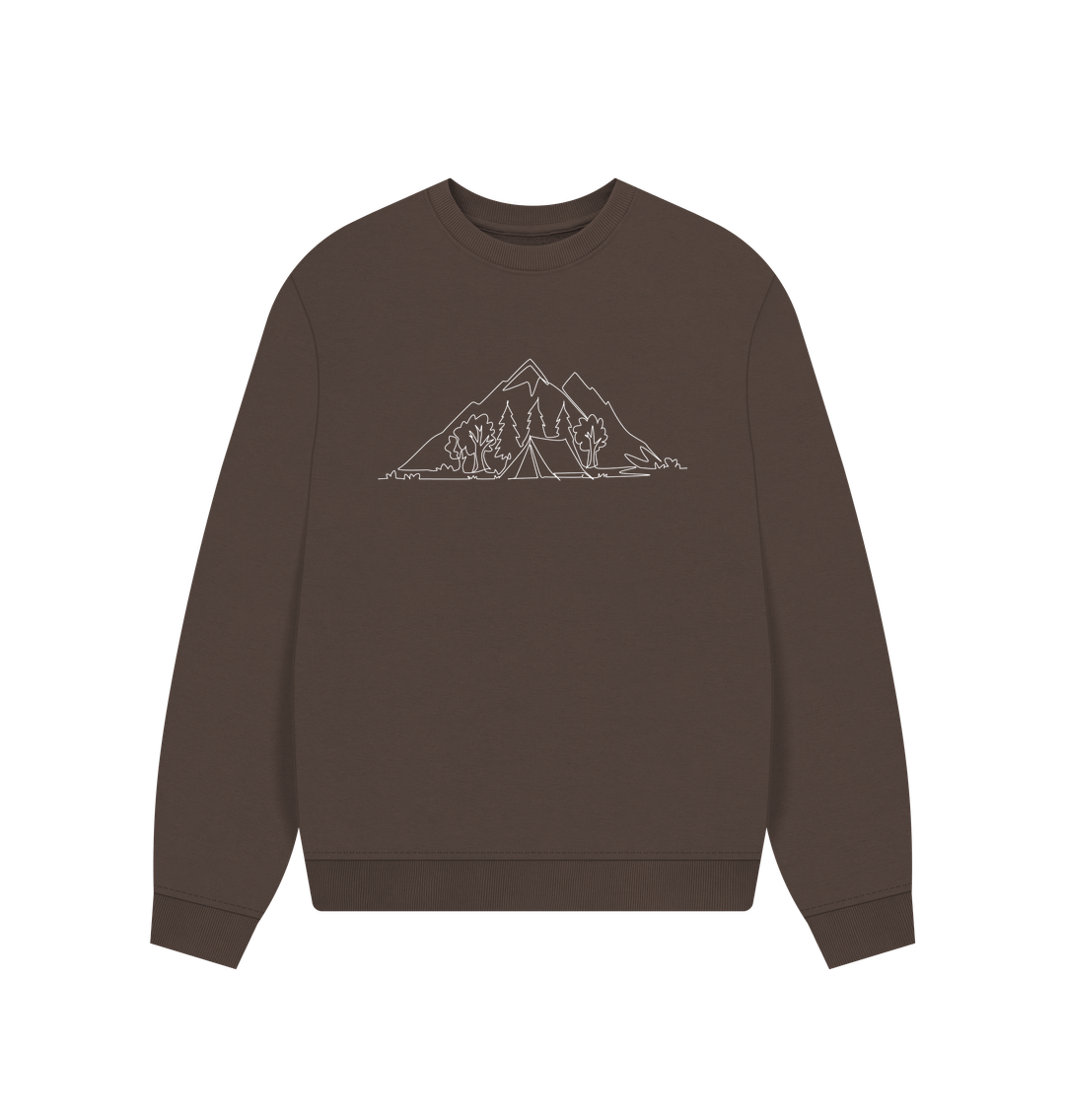 Chocolate Women's Camping Organic Cotton Oversized Crewneck - White Design