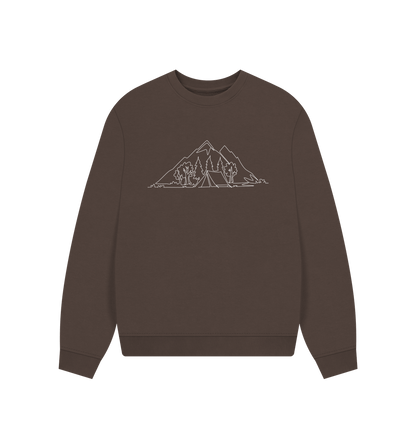 Chocolate Women's Camping Organic Cotton Oversized Crewneck - White Design