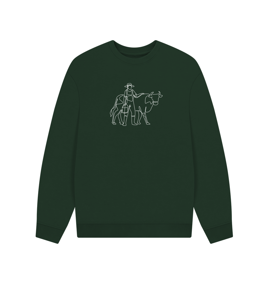 Evergreen Men's Cow Organic Cotton Oversized Crewneck - White Design