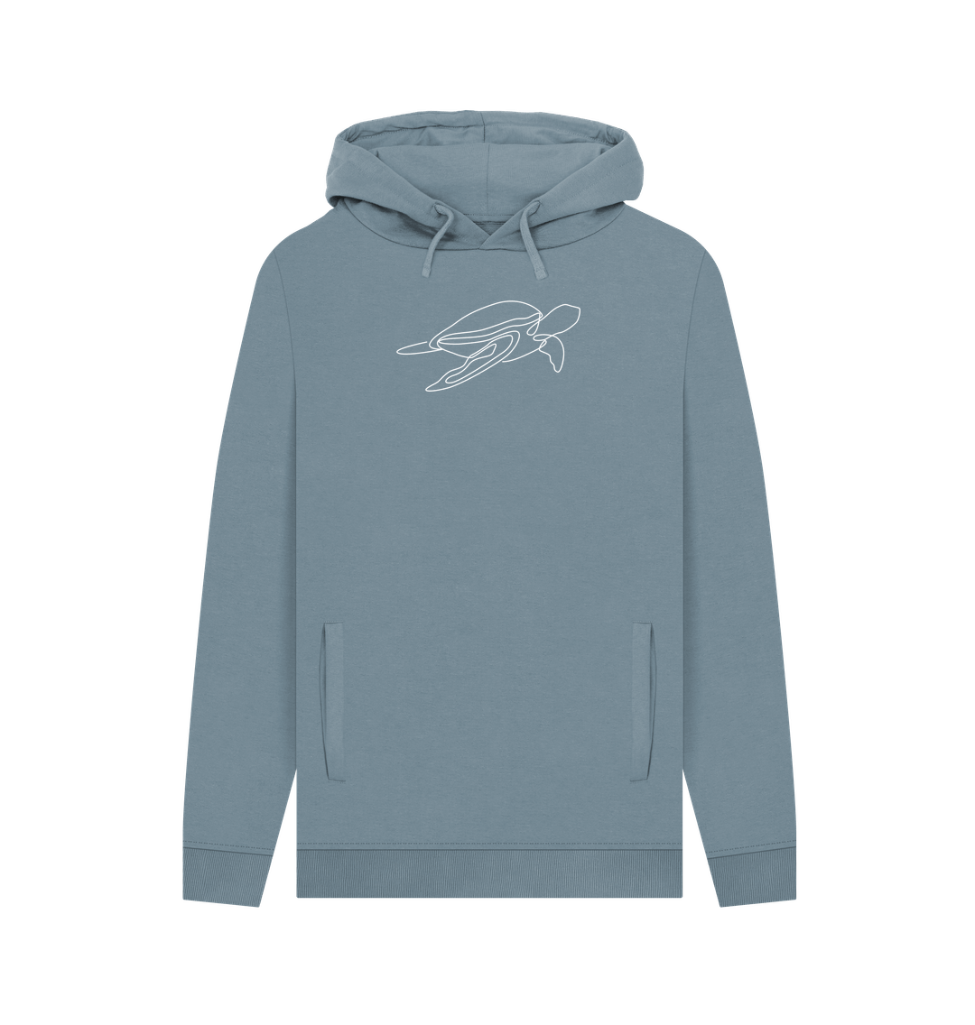 Stone Blue Men's Sea Turtle Organic Cotton Pullover Hoodie (White)