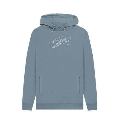 Stone Blue Men's Sea Turtle Organic Cotton Pullover Hoodie (White)