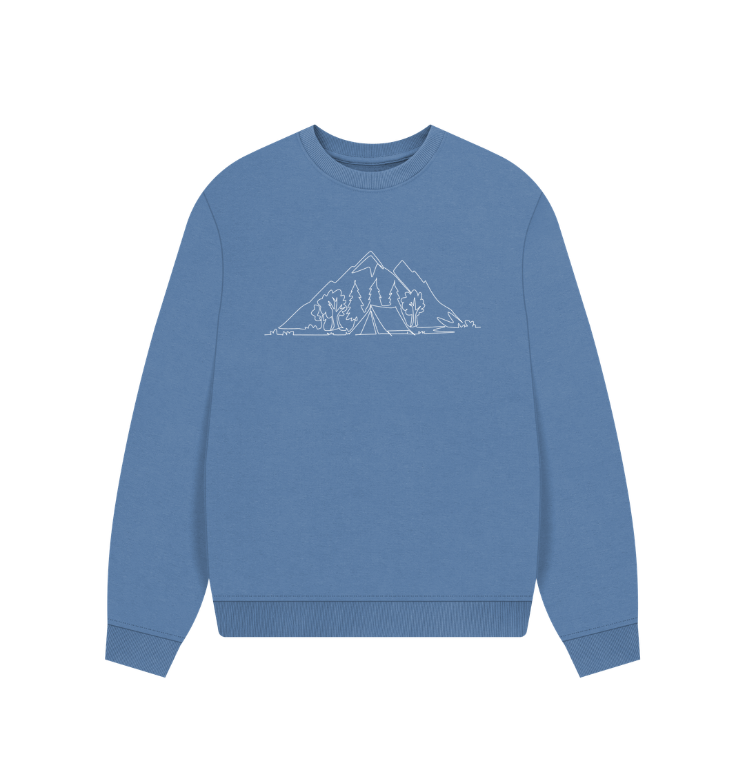 Solent Women's Camping Organic Cotton Oversized Crewneck (White)