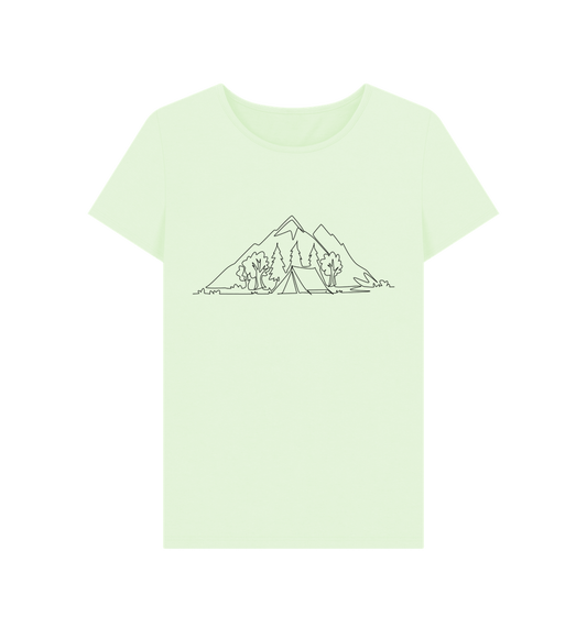 Pastel Green Women's Camping Organic Cotton Crewneck Tee (Black)