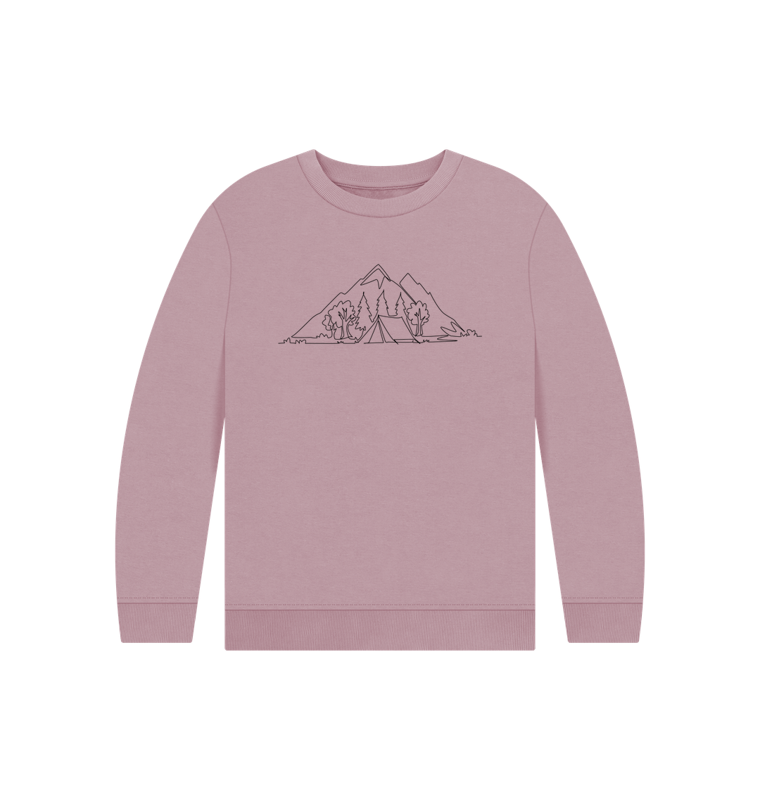 Mauve Kid's Camping Organic Cotton Crewneck Sweater (Black)