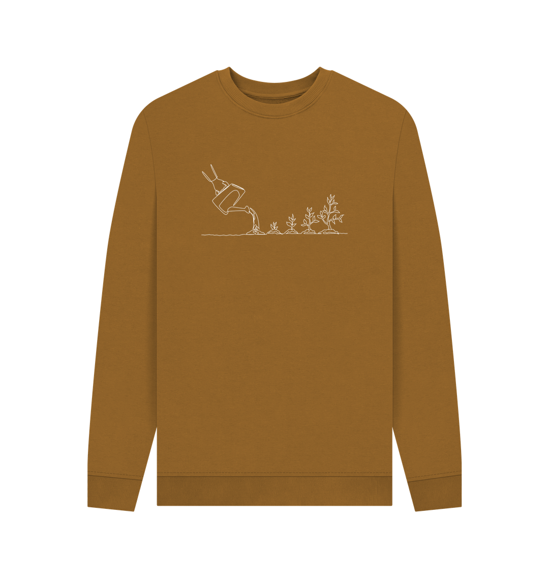 Brown Men's Gardening Organic Cotton Crewneck Sweater (White)