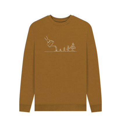 Brown Men's Gardening Organic Cotton Crewneck Sweater (White)