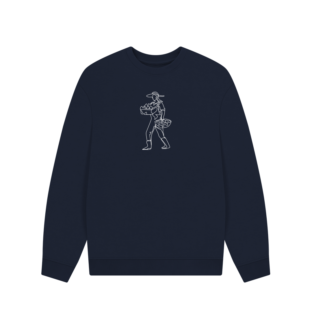 Navy Blue Men's Harvest Organic Cotton Oversized Crewneck - White Design