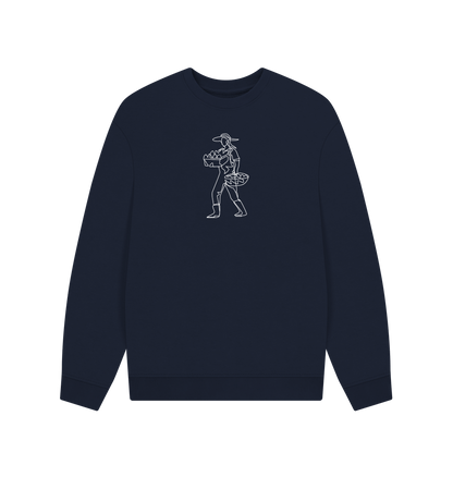 Navy Blue Men's Harvest Organic Cotton Oversized Crewneck - White Design