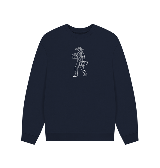 Navy Blue Men's Harvest Organic Cotton Oversized Crewneck - White Design