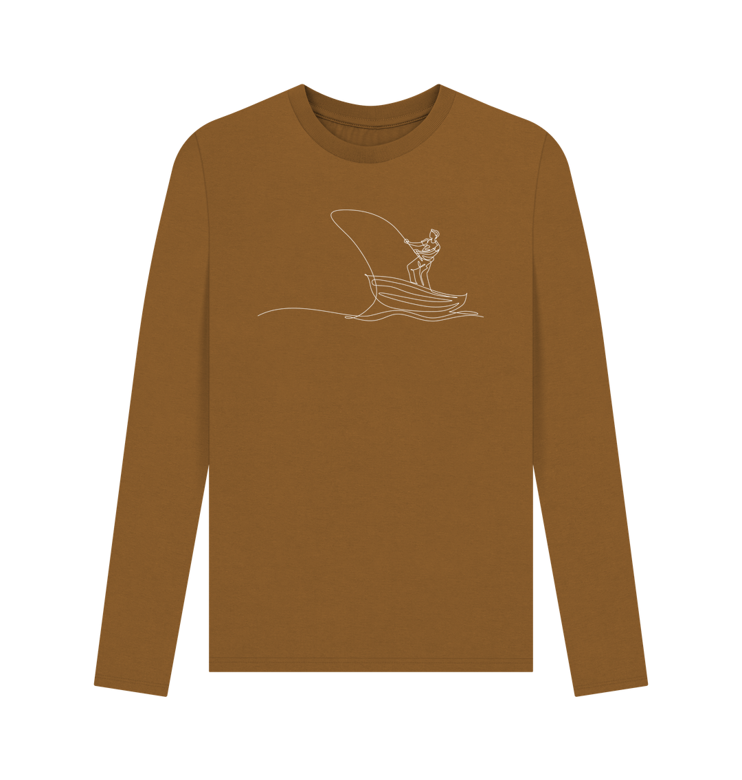 Brown Men's Fisherman Organic Cotton Long Sleeve Tee - White Design