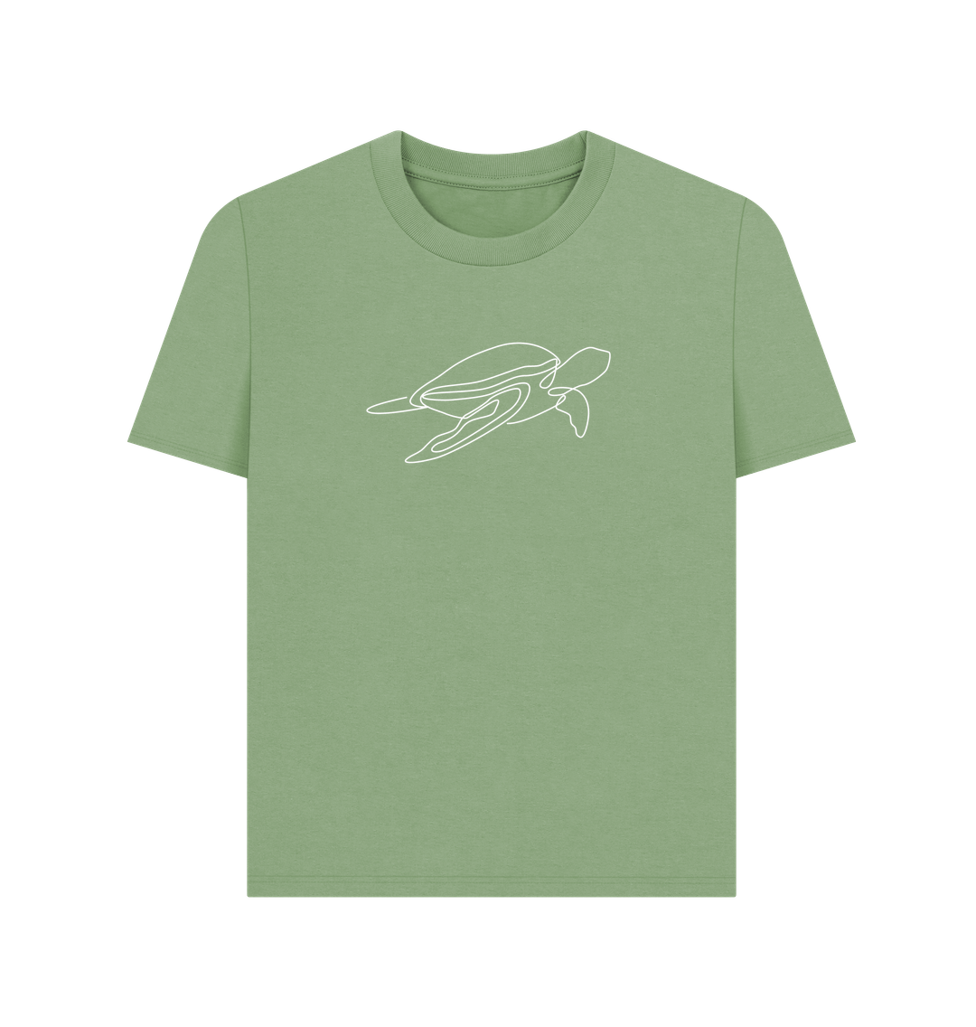 Sage Women's Sea Turtle Organic Cotton Basic Tee (White)